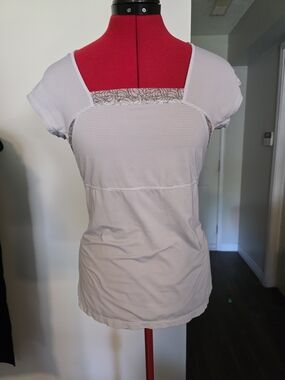 lululemon Striped Square Neck Cap Sleeve Top With Lace Accents